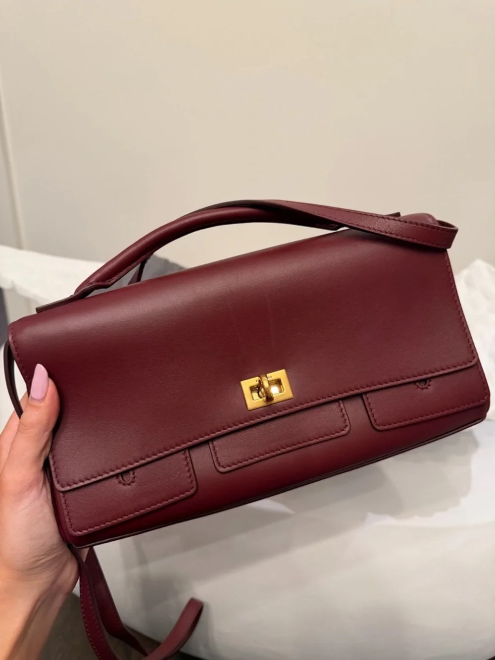 Balenciaga Bel Air Strap Clutch Bag in Burgundy - Picture 2 of 7